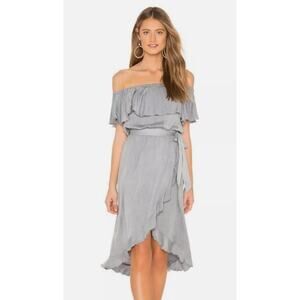 NWT Chaser Ruffle Dress in Elephant Gray | REVOLVE Off the Shoulder Medium SOFT